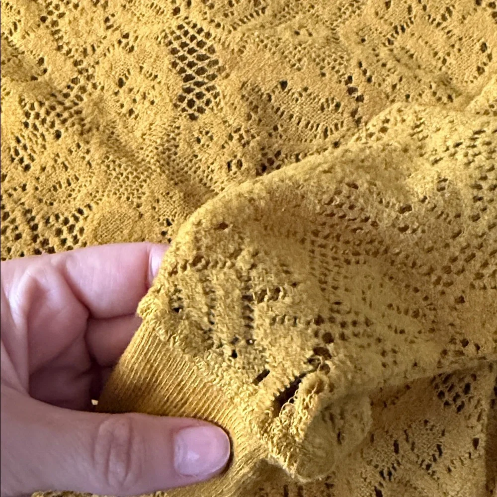 Free People Mustard Floral Lace Long Sleeve Top Size XS